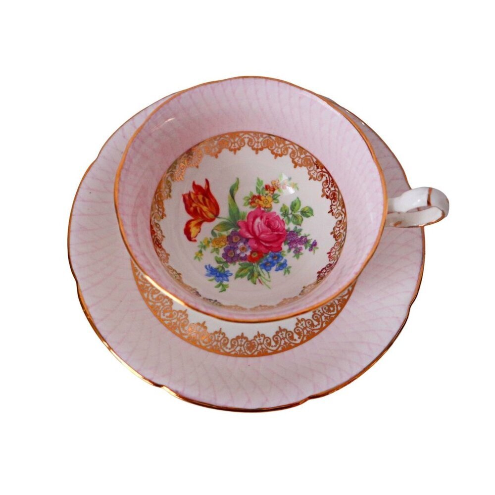 Vintage Royal Grafton Teacup and Saucer Rose Floral Lattice Tea Cup